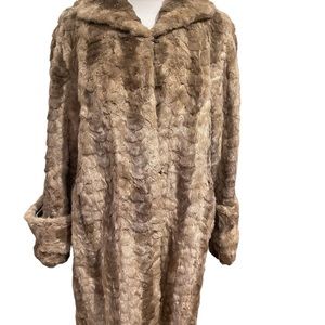 Vintage Rabbit? Fur Knee Length Womens Large Tan Brown Lined Coat Jacket L/XL?